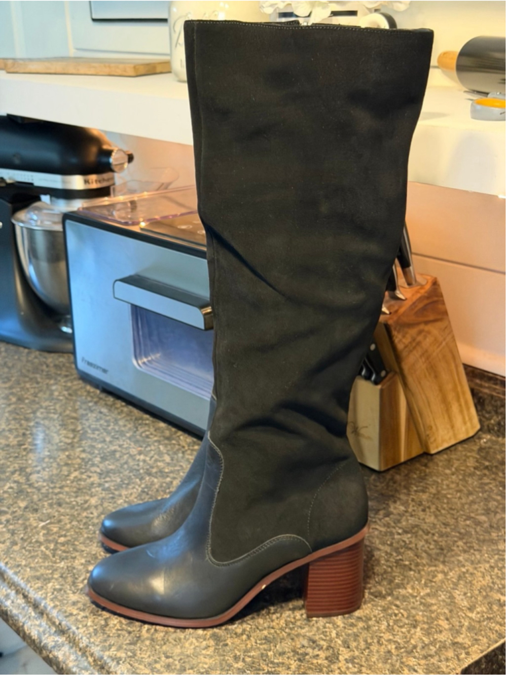 NEW SPLENDID Mary Suede leather Mid Calf Boots Pointed toe Block Heel - Picture 4 of 11